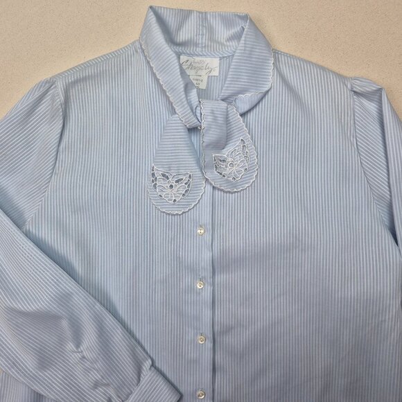 Lady Shapely Women's Long Sleeve Button Up Tie-Neck Striped Blouse Sz L VINTAGE - Picture 3 of 7